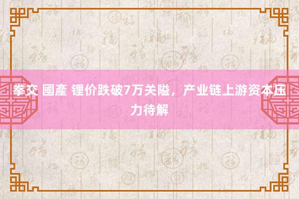 拳交 國產 锂价跌破7万关隘，产业链上游资本压力待解