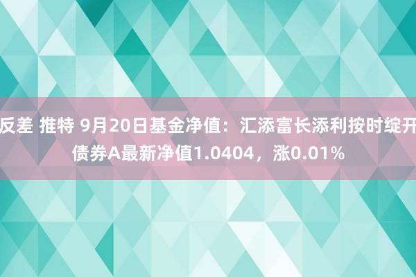 反差 推特 9月20日基金净值：汇添富长添利按时绽开债券A最新净值1.0404，涨0.01%