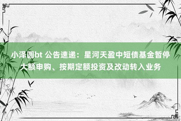 小泽圆bt 公告速递：星河天盈中短债基金暂停大额申购、按期定额投资及改动转入业务