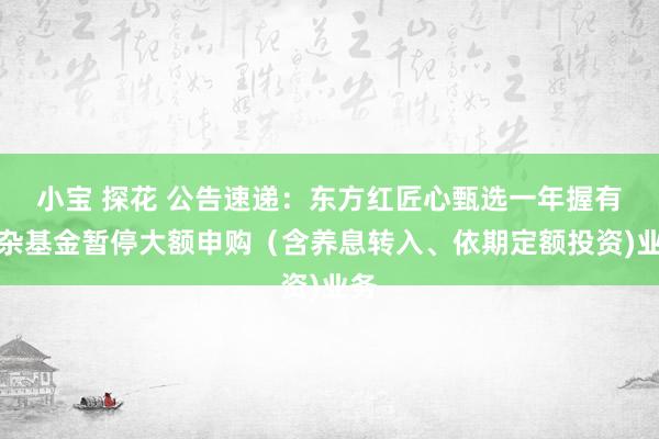 小宝 探花 公告速递：东方红匠心甄选一年握有夹杂基金暂停大额申购（含养息转入、依期定额投资)业务