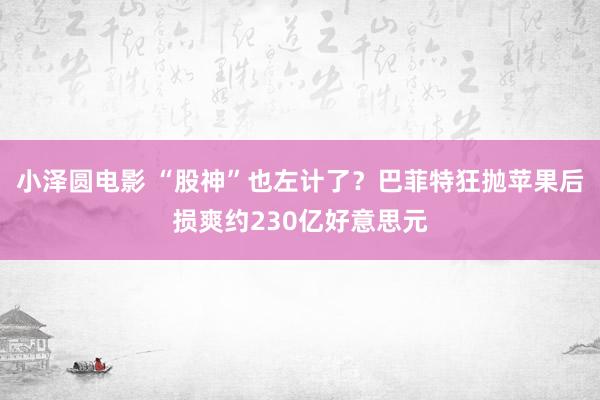 小泽圆电影 “股神”也左计了？巴菲特狂抛苹果后损爽约230亿好意思元