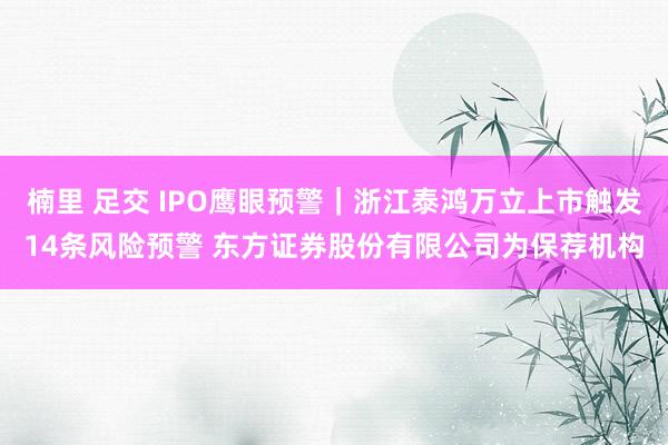 楠里 足交 IPO鹰眼预警｜浙江泰鸿万立上市触发14条风险预警 东方证券股份有限公司为保荐机构