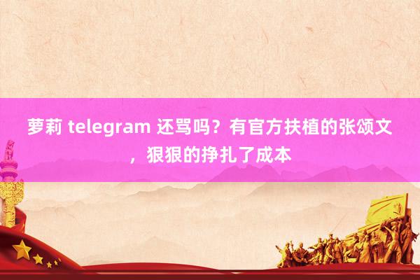 萝莉 telegram 还骂吗？有官方扶植的张颂文，狠狠的挣扎了成本